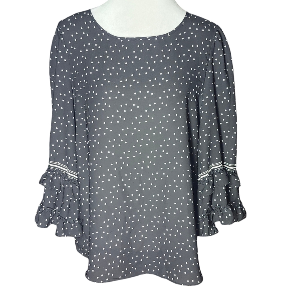 Karl Lagerfeld Polka Dot Three Quarter Sleeve Blouse Black and White size M